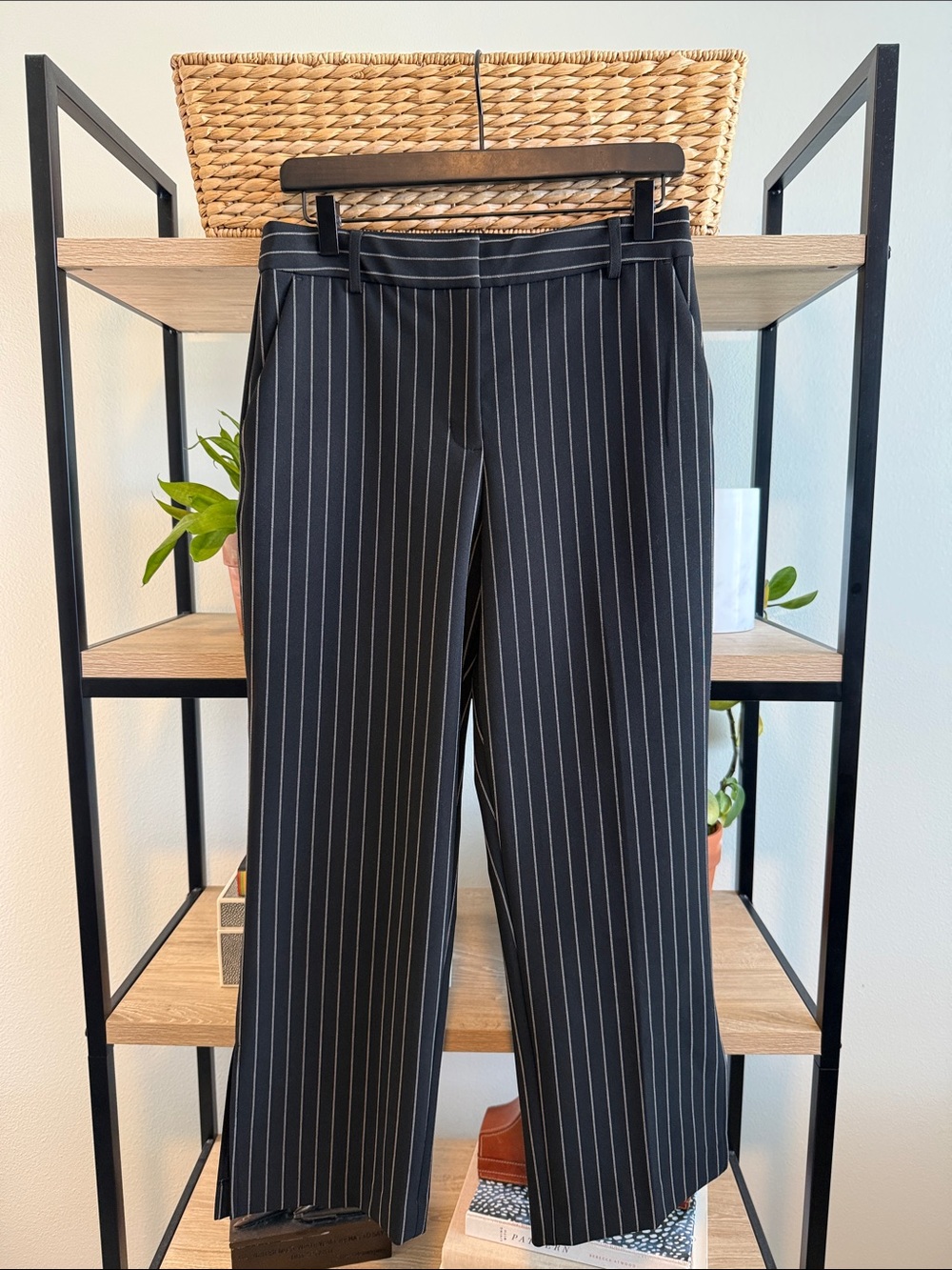 Express Straight Ankle High- Rise Stripe Woven Career Dress Pant Trouser, 8